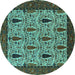 Round Oriental Turquoise Industrial Rug, urb2269turq