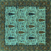 Square Machine Washable Oriental Turquoise Industrial Area Rugs, wshurb2269turq