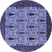 Round Machine Washable Oriental Blue Industrial Rug, wshurb2269blu