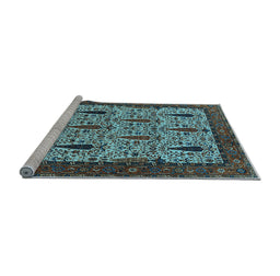 Sideview of Machine Washable Oriental Light Blue Industrial Rug, wshurb2269lblu