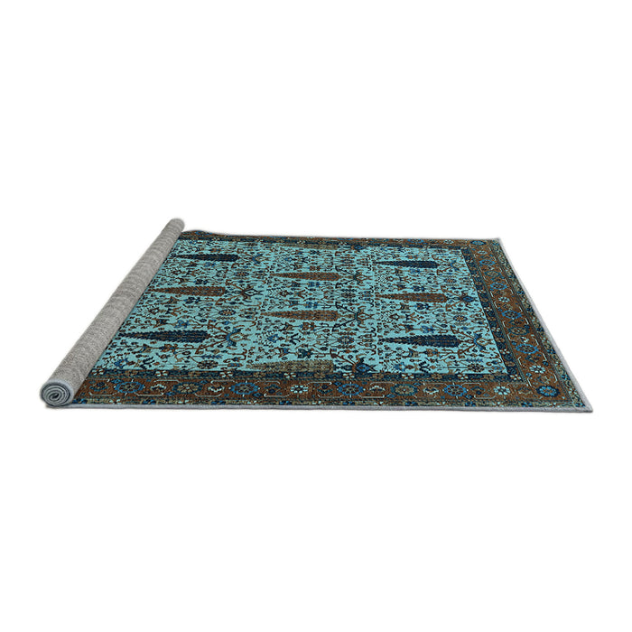 Sideview of Machine Washable Oriental Light Blue Industrial Rug, wshurb2269lblu