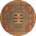 Round Oriental Brown Industrial Rug, urb2271brn