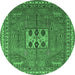 Round Machine Washable Oriental Emerald Green Industrial Area Rugs, wshurb2271emgrn