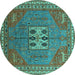 Round Oriental Turquoise Industrial Rug, urb2271turq