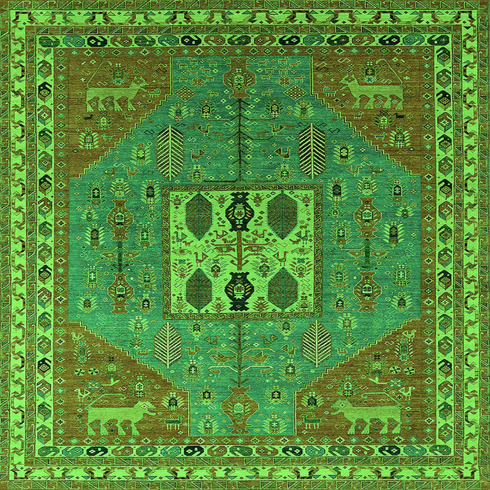 Square Machine Washable Oriental Green Industrial Area Rugs, wshurb2271grn