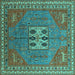 Square Machine Washable Oriental Turquoise Industrial Area Rugs, wshurb2271turq