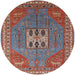 Round Mid-Century Modern Fire Brick Red Oriental Rug, urb2271