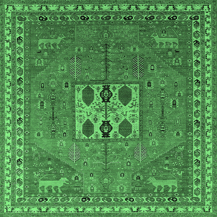 Square Oriental Emerald Green Industrial Rug, urb2271emgrn