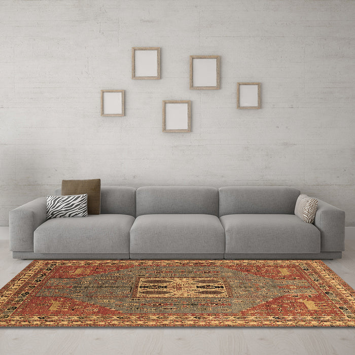 Machine Washable Oriental Brown Industrial Rug in a Living Room,, wshurb2271brn