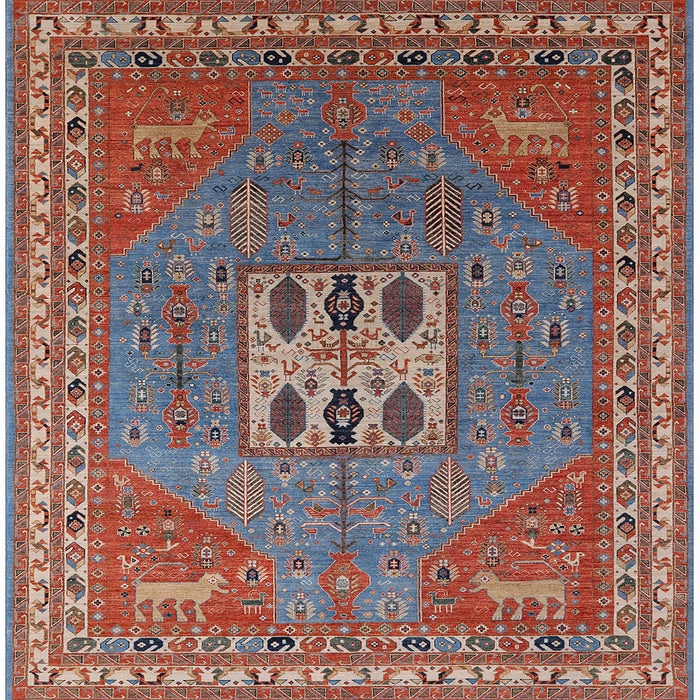 Square Mid-Century Modern Fire Brick Red Oriental Rug, urb2271