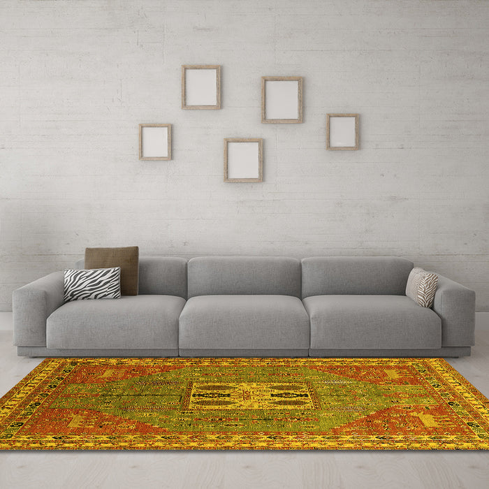 Machine Washable Oriental Yellow Industrial Rug in a Living Room, wshurb2271yw