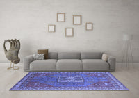 Machine Washable Oriental Blue Industrial Rug, wshurb2271blu