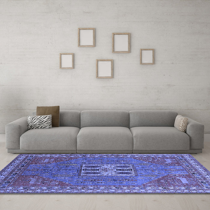 Machine Washable Oriental Blue Industrial Rug in a Living Room, wshurb2271blu