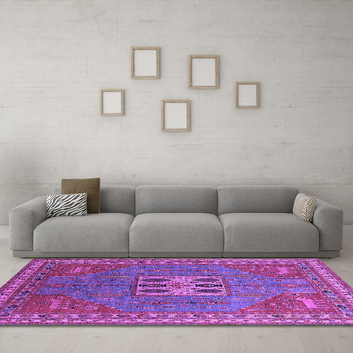 Machine Washable Oriental Purple Industrial Area Rugs in a Living Room, wshurb2271pur