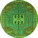 Round Machine Washable Oriental Green Industrial Area Rugs, wshurb2271grn