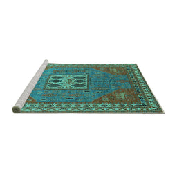 Sideview of Machine Washable Oriental Turquoise Industrial Area Rugs, wshurb2271turq