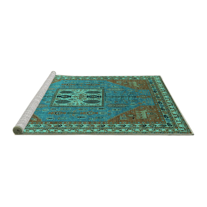 Sideview of Machine Washable Oriental Turquoise Industrial Area Rugs, wshurb2271turq