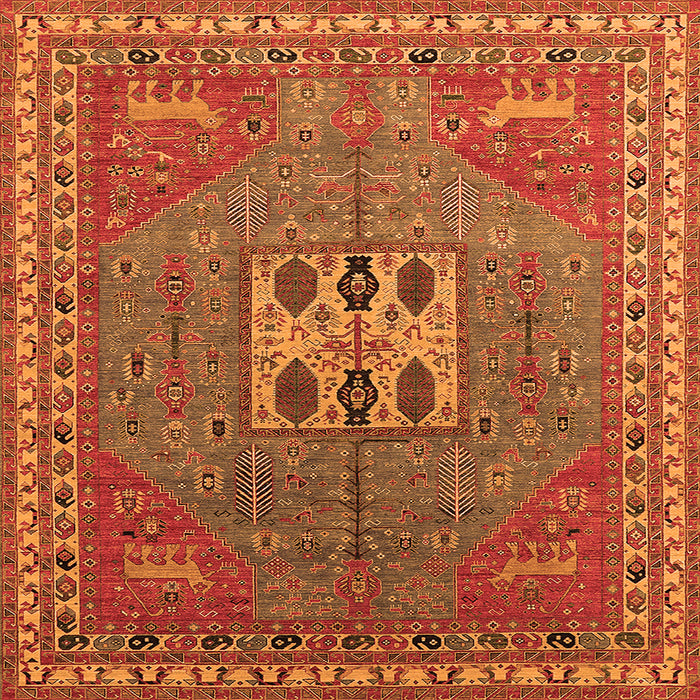 Square Machine Washable Oriental Orange Industrial Area Rugs, wshurb2271org