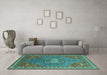 Machine Washable Oriental Turquoise Industrial Area Rugs in a Living Room,, wshurb2271turq