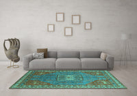 Machine Washable Oriental Turquoise Industrial Rug, wshurb2271turq