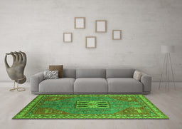 Machine Washable Oriental Green Industrial Area Rugs in a Living Room,, wshurb2271grn