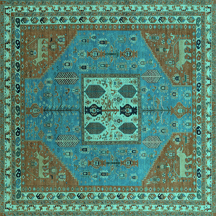 Square Oriental Turquoise Industrial Rug, urb2271turq
