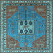 Square Machine Washable Oriental Light Blue Industrial Rug, wshurb2271lblu