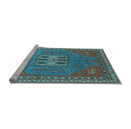 Sideview of Machine Washable Oriental Light Blue Industrial Rug, wshurb2271lblu