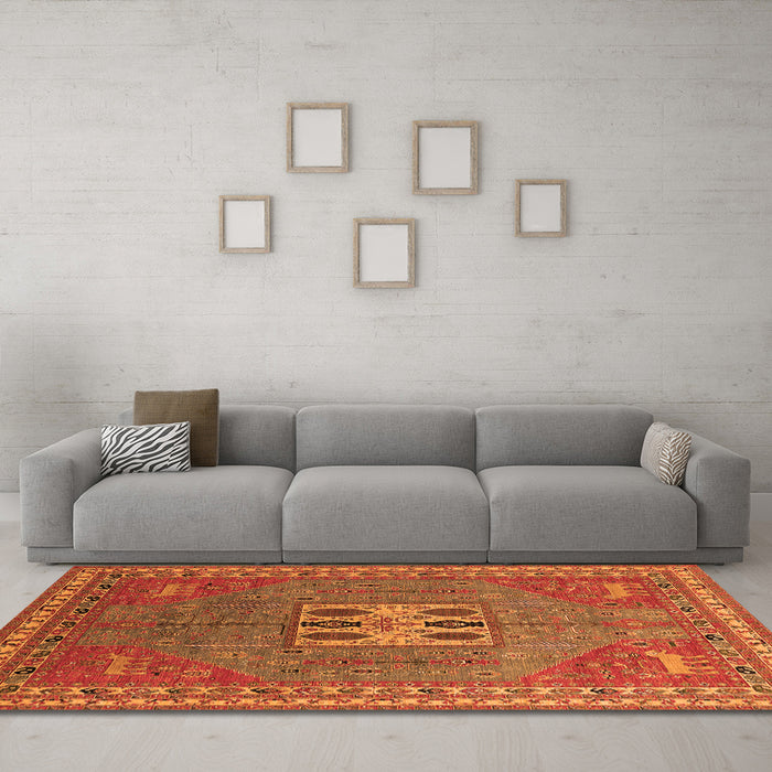 Machine Washable Oriental Orange Industrial Area Rugs in a Living Room, wshurb2271org