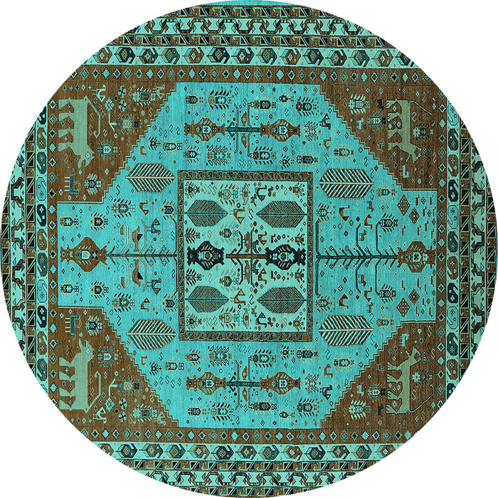 Round Machine Washable Oriental Turquoise Industrial Area Rugs, wshurb2272turq