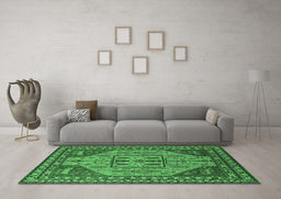 Machine Washable Oriental Emerald Green Industrial Area Rugs in a Living Room,, wshurb2272emgrn