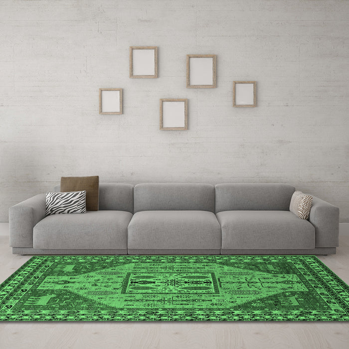 Machine Washable Oriental Emerald Green Industrial Area Rugs in a Living Room,, wshurb2272emgrn