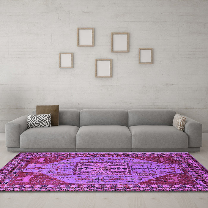 Machine Washable Oriental Purple Industrial Area Rugs in a Living Room, wshurb2272pur