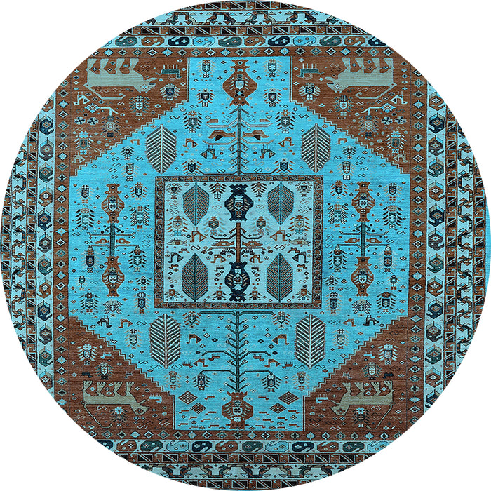 Round Oriental Light Blue Industrial Rug, urb2272lblu