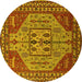 Round Machine Washable Oriental Yellow Industrial Rug, wshurb2272yw