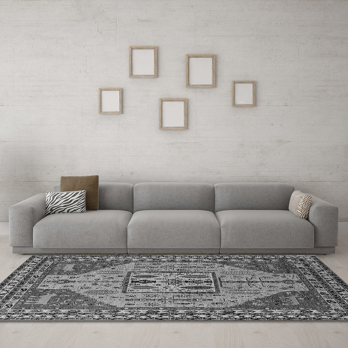 Machine Washable Oriental Gray Industrial Rug in a Living Room,, wshurb2272gry