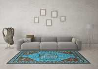 Machine Washable Oriental Light Blue Industrial Rug, wshurb2272lblu