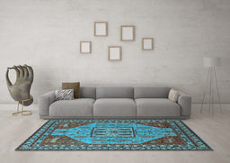 Machine Washable Oriental Light Blue Industrial Rug in a Living Room, wshurb2272lblu