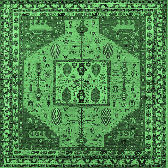 Square Oriental Emerald Green Industrial Rug, urb2272emgrn