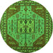 Round Machine Washable Oriental Green Industrial Area Rugs, wshurb2272grn