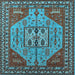 Square Machine Washable Oriental Light Blue Industrial Rug, wshurb2272lblu