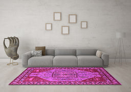 Machine Washable Oriental Pink Industrial Rug in a Living Room, wshurb2272pnk