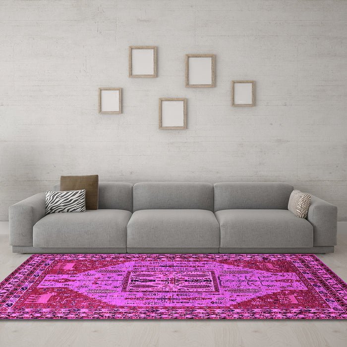 Machine Washable Oriental Pink Industrial Rug in a Living Room, wshurb2272pnk