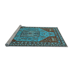 Sideview of Machine Washable Oriental Light Blue Industrial Rug, wshurb2272lblu