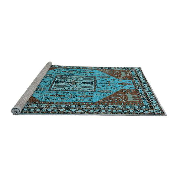 Sideview of Machine Washable Oriental Light Blue Industrial Rug, wshurb2272lblu