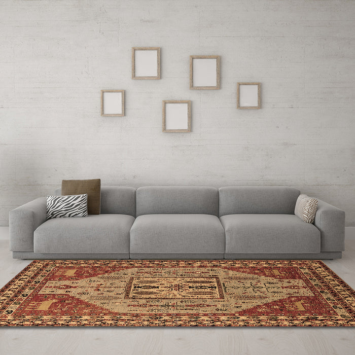 Machine Washable Oriental Brown Industrial Rug in a Living Room,, wshurb2272brn
