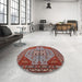 Round Machine Washable Industrial Modern Rosy Brown Pink Rug in a Office, wshurb2272