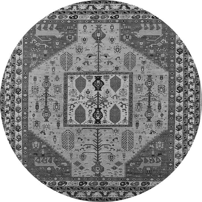 Round Machine Washable Oriental Gray Industrial Rug, wshurb2272gry
