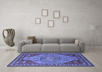 Machine Washable Oriental Blue Industrial Rug, wshurb2272blu