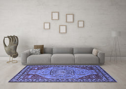 Machine Washable Oriental Blue Industrial Rug in a Living Room, wshurb2272blu